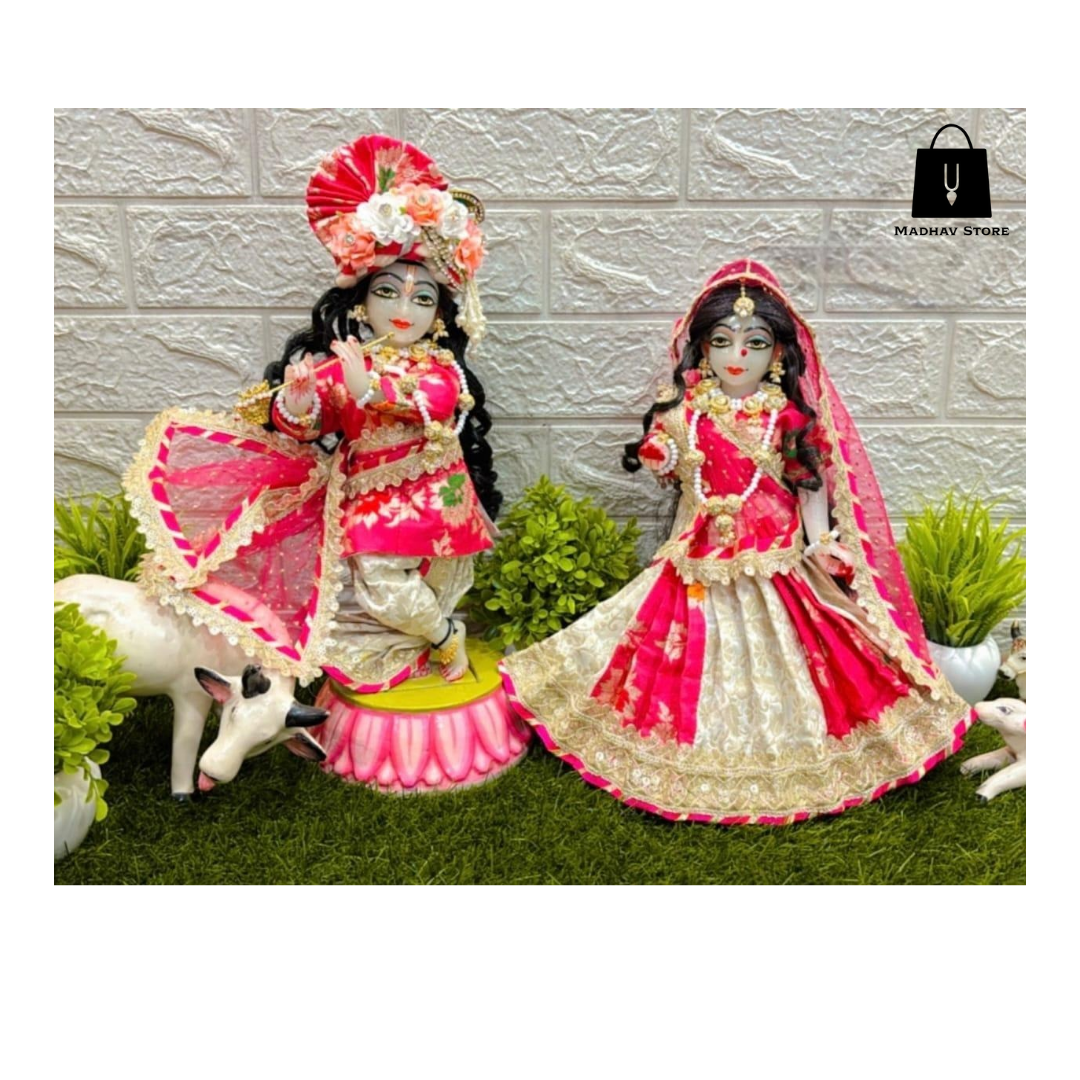 Pink & Golden Janmashtami special heavy dress for Radha Krishna with heavy Pagdi