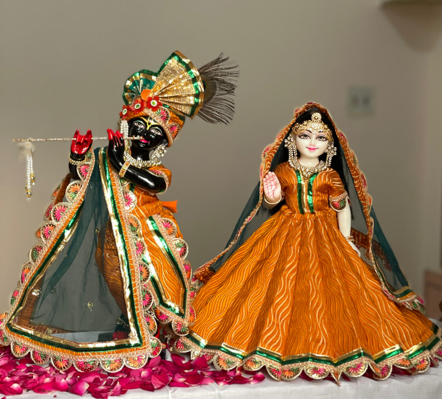 Mangal Utsav Vastra | Silk brocade heavy dress for Radha Krishna with heavy Pagdi