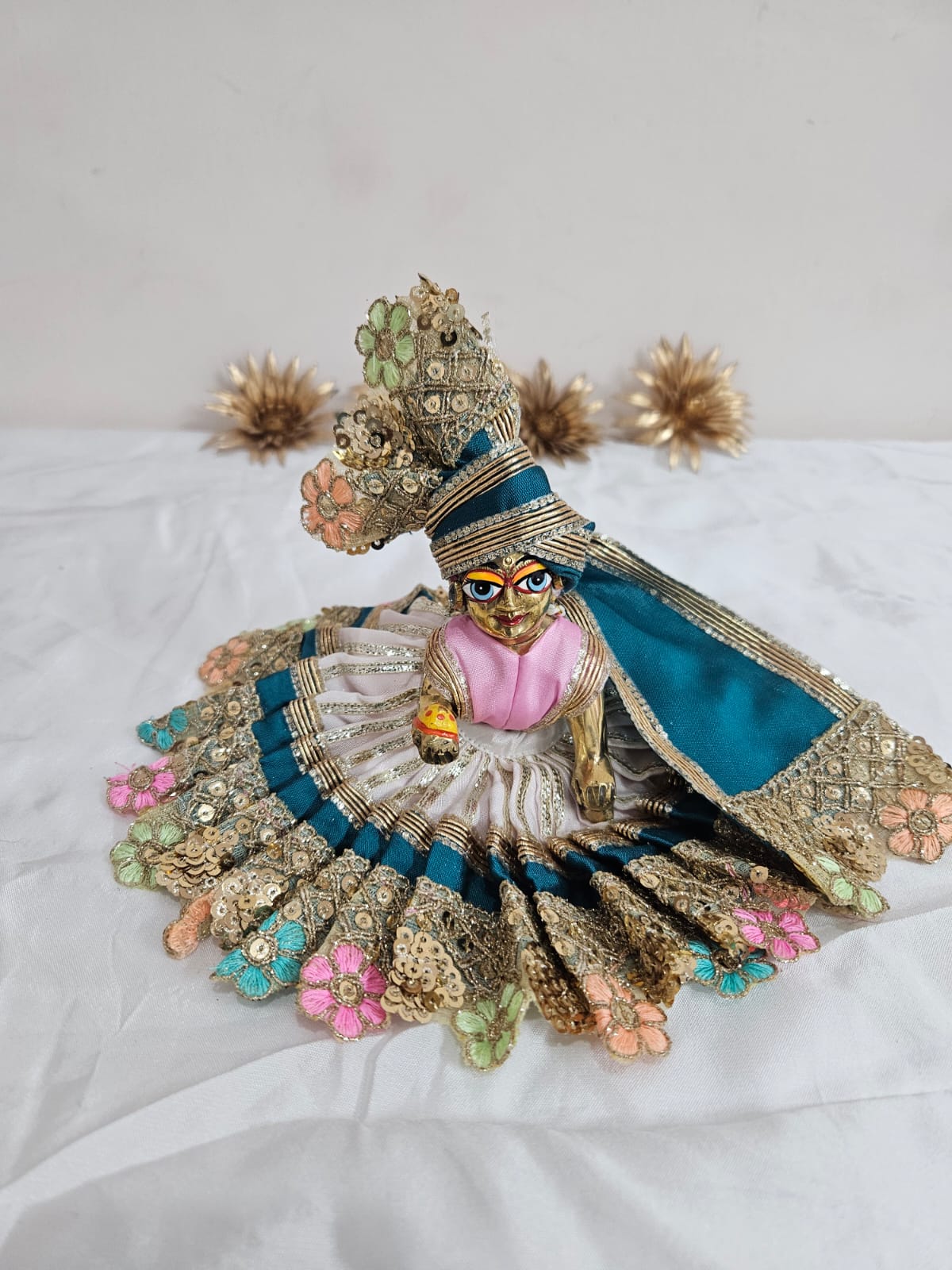 Rang-Malhar Silk Chakri Holi poshak with heavy Pagdi for Laddu Gopal