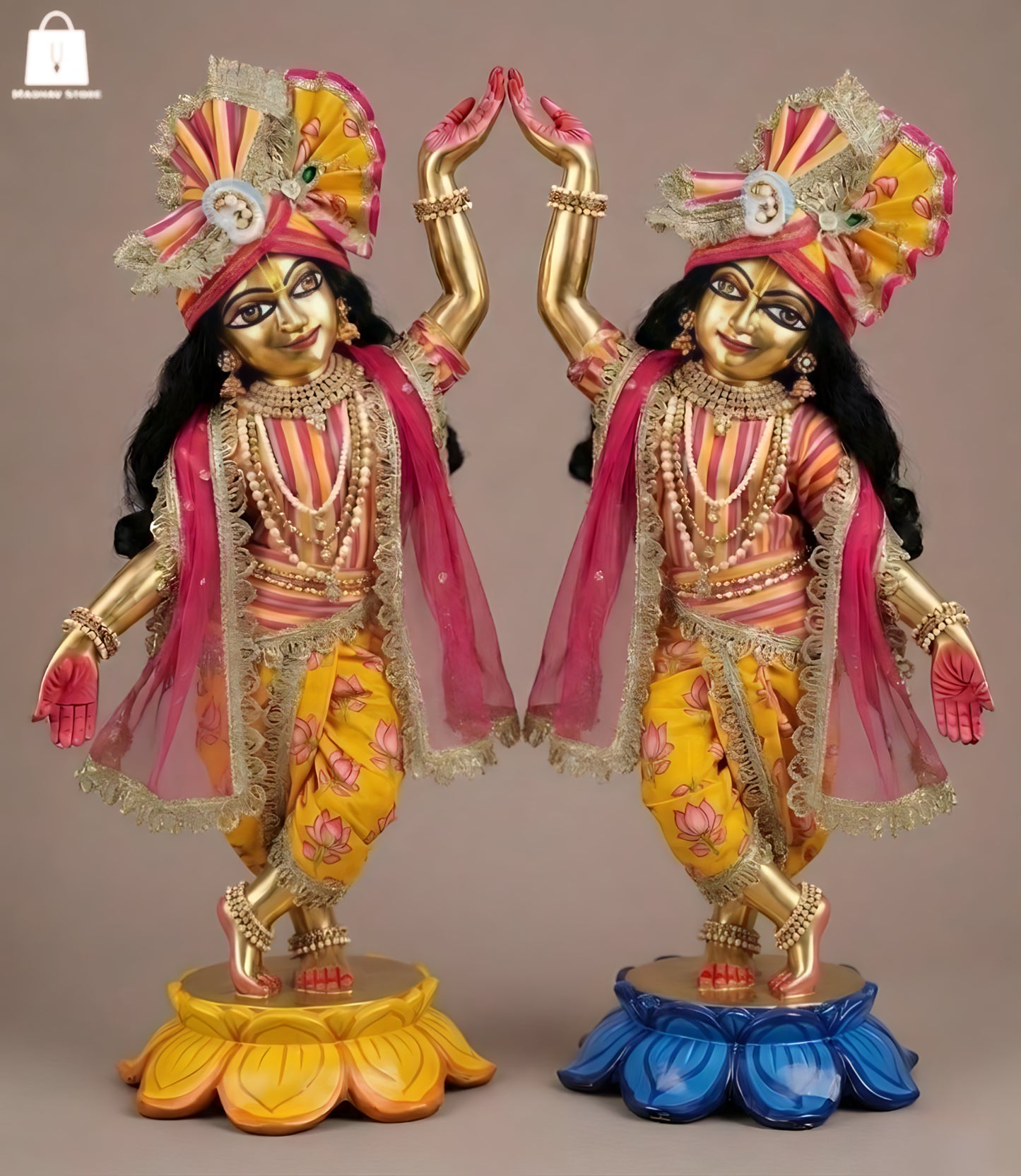 The 'Navadvipa Stripe' Premium Cotton dress set for Gaura Nitai with heavy Turban