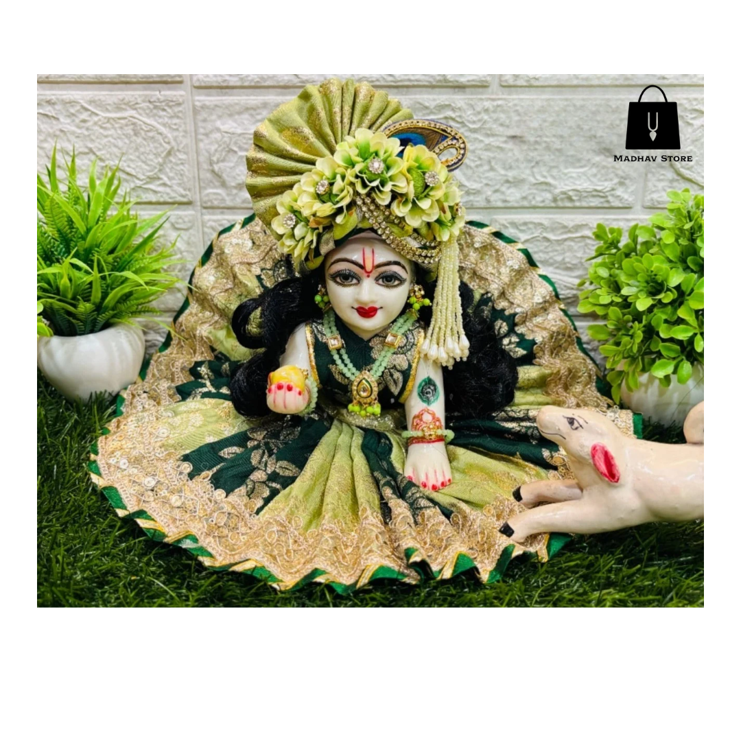 Royal Green Silk Janmashtami Dress with heavy Pagdi for Laddu Gopal