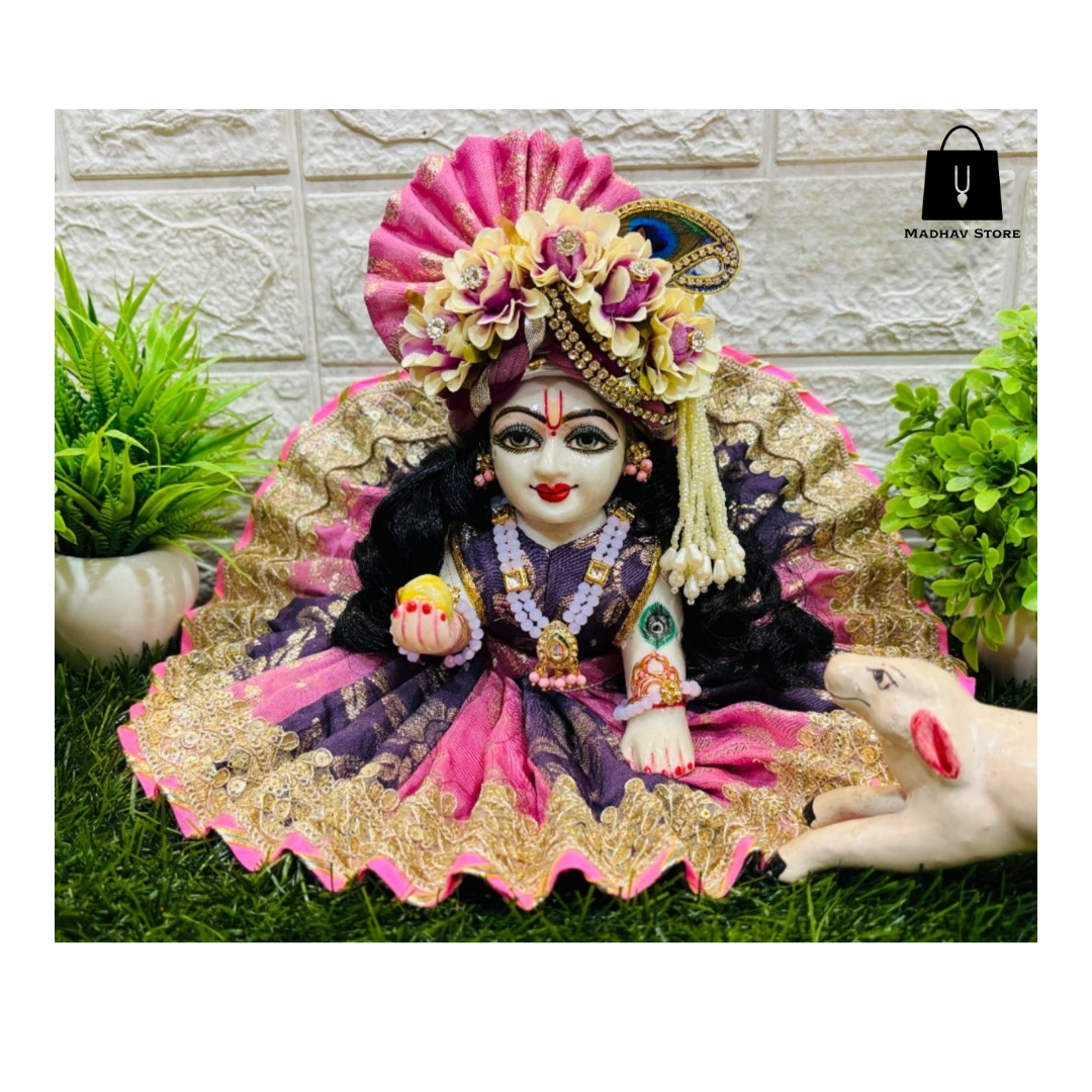 Royal Pink Silk Janmashtami Dress with heavy Pagdi for Laddu Gopal