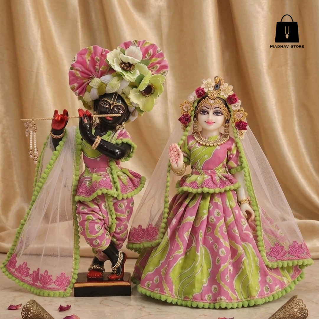 The 'Malati' Blossom Summer Premium Cotton Dress set for Radha Krishna with heavy Turban