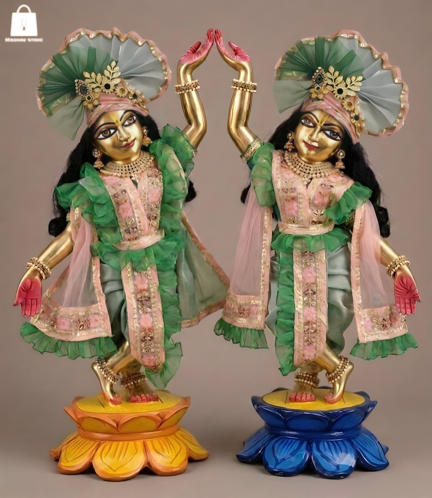 Vrindavan Forest Premium Summer Silk Dress set for Gaura Nitai with heavy Turban