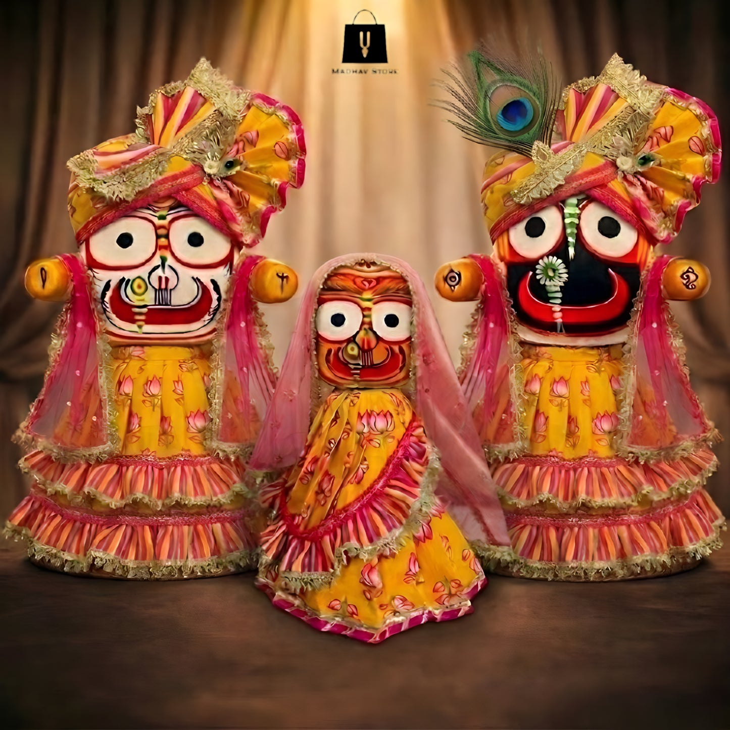 Surya-Kiran Jagannath Trio | Premium Cotton Dress with Turbans and Chandrika for Jagannath Baladeva Subhadra