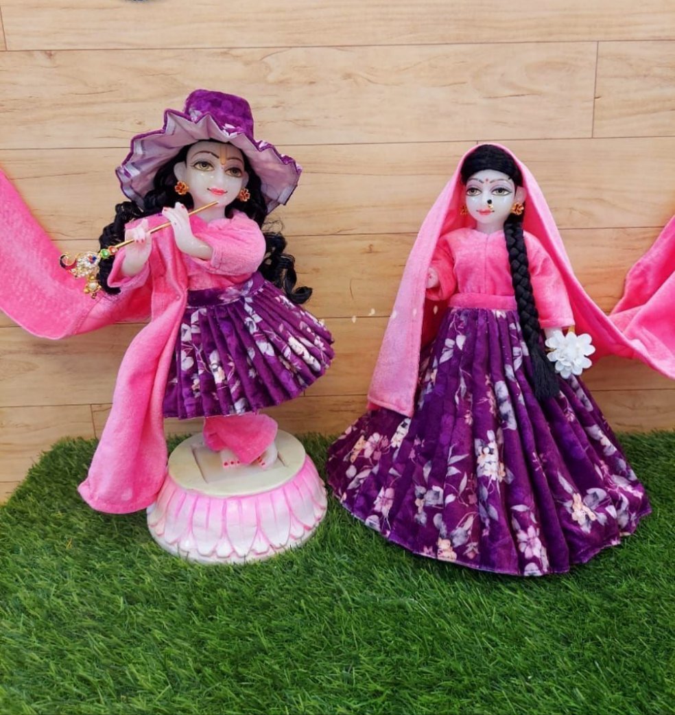 Pinkish Winter Attire for Radha Krishna