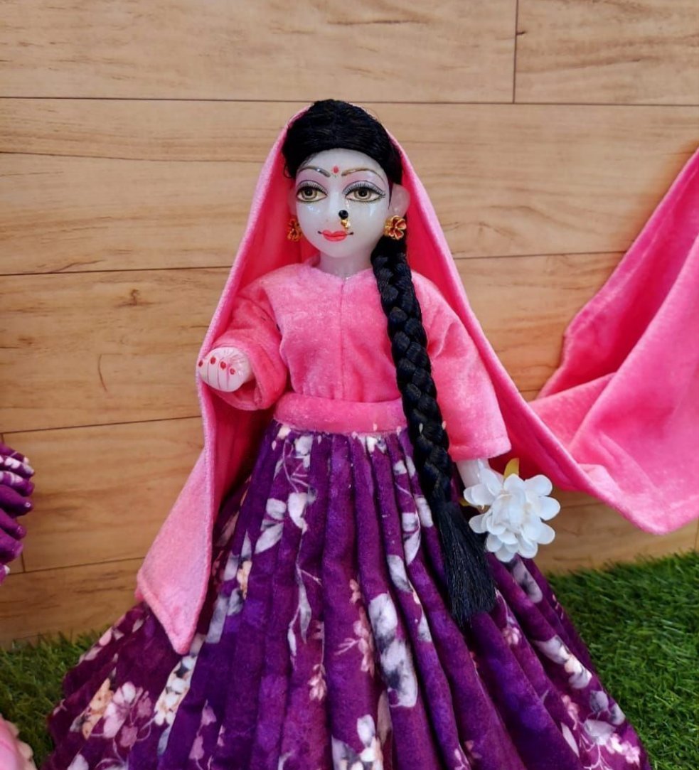 Pinkish Winter Attire for Radha Krishna