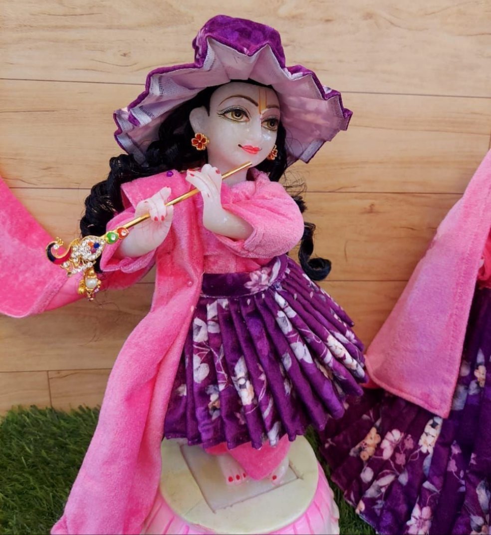 Pinkish Winter Attire for Radha Krishna