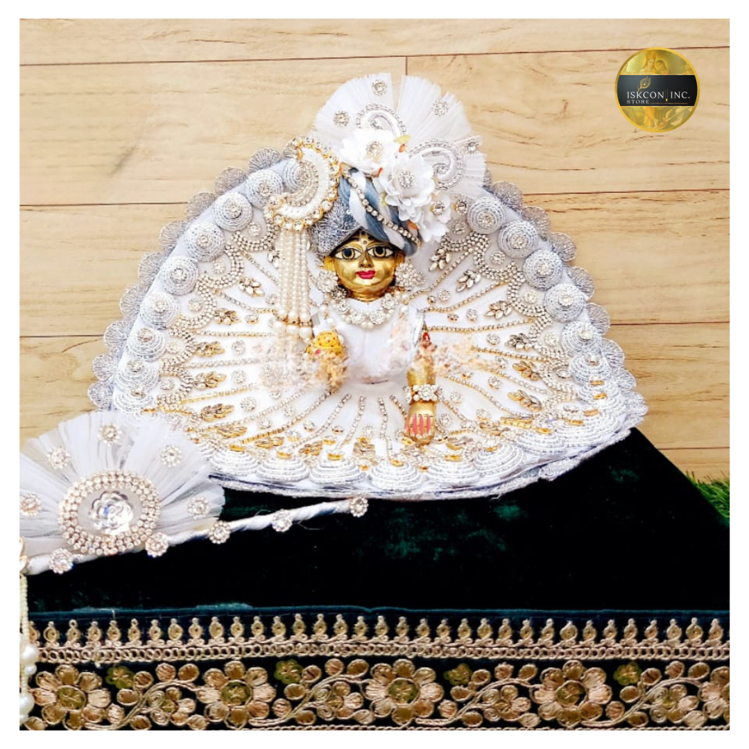 Golden Pearl White Sharad Purnima special Dress with heavy Pagdi for Laddu Gopal