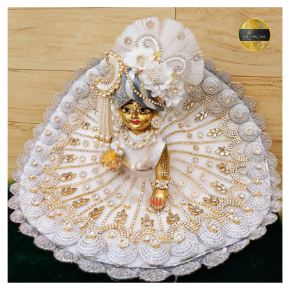 Golden Pearl White Sharad Purnima special Dress with heavy Pagdi for Laddu Gopal