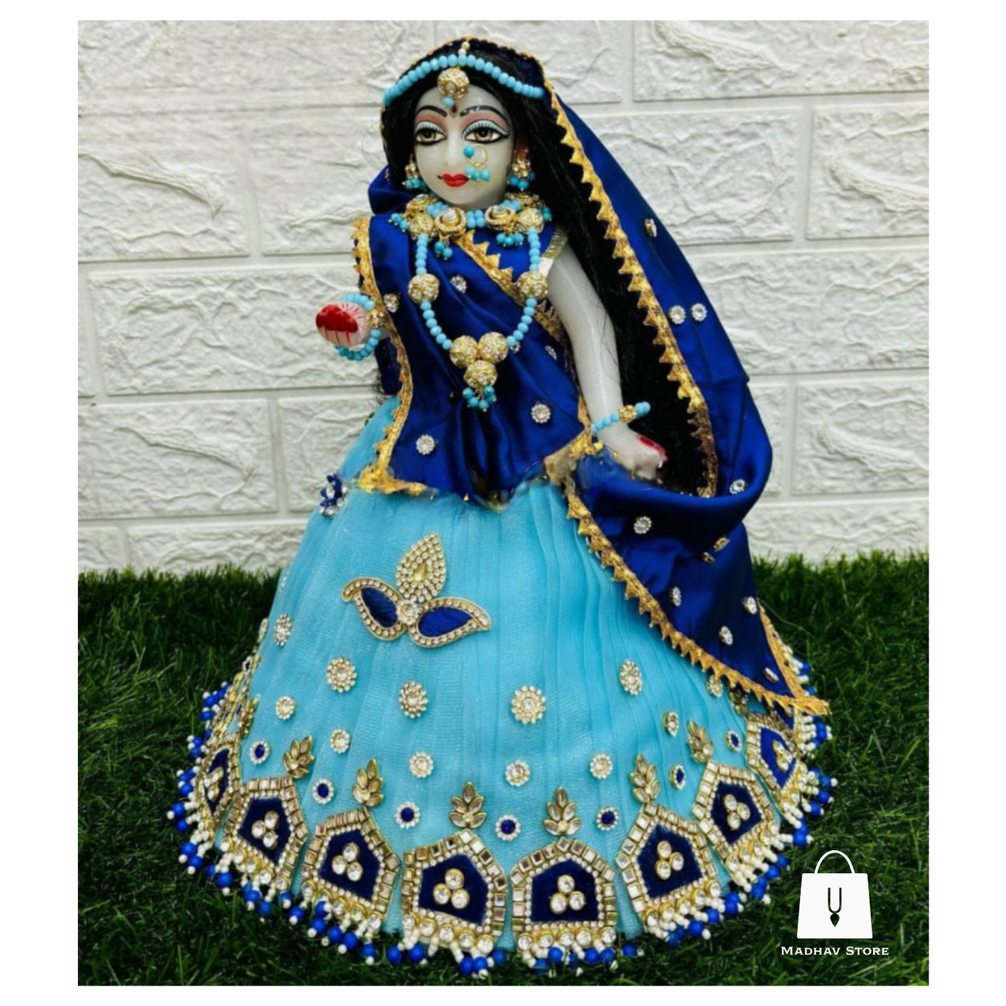 Sky & Navy Blue Janmashtami special heavy dress for Radha Krishna with heavy Pagdi