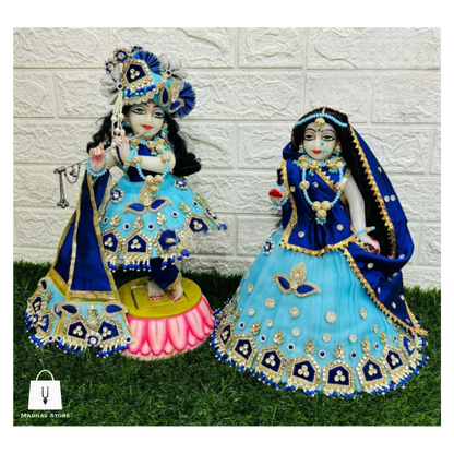 Sky & Navy Blue Janmashtami special heavy dress for Radha Krishna with heavy Pagdi