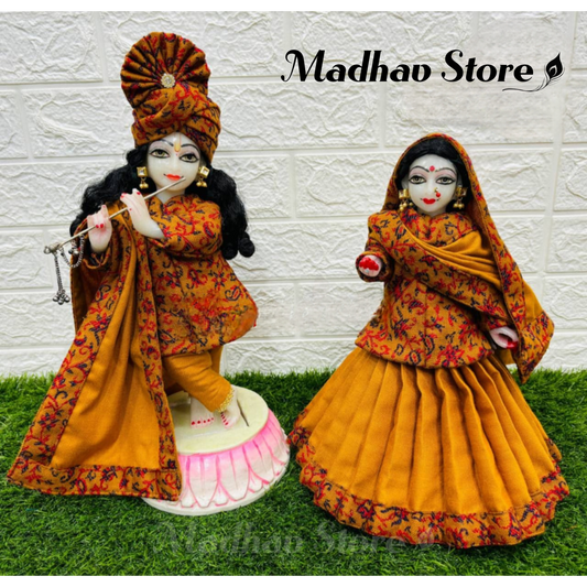 Yellow Cashmilon woolen winter special Dress for Radha Krishna with Pagdi
