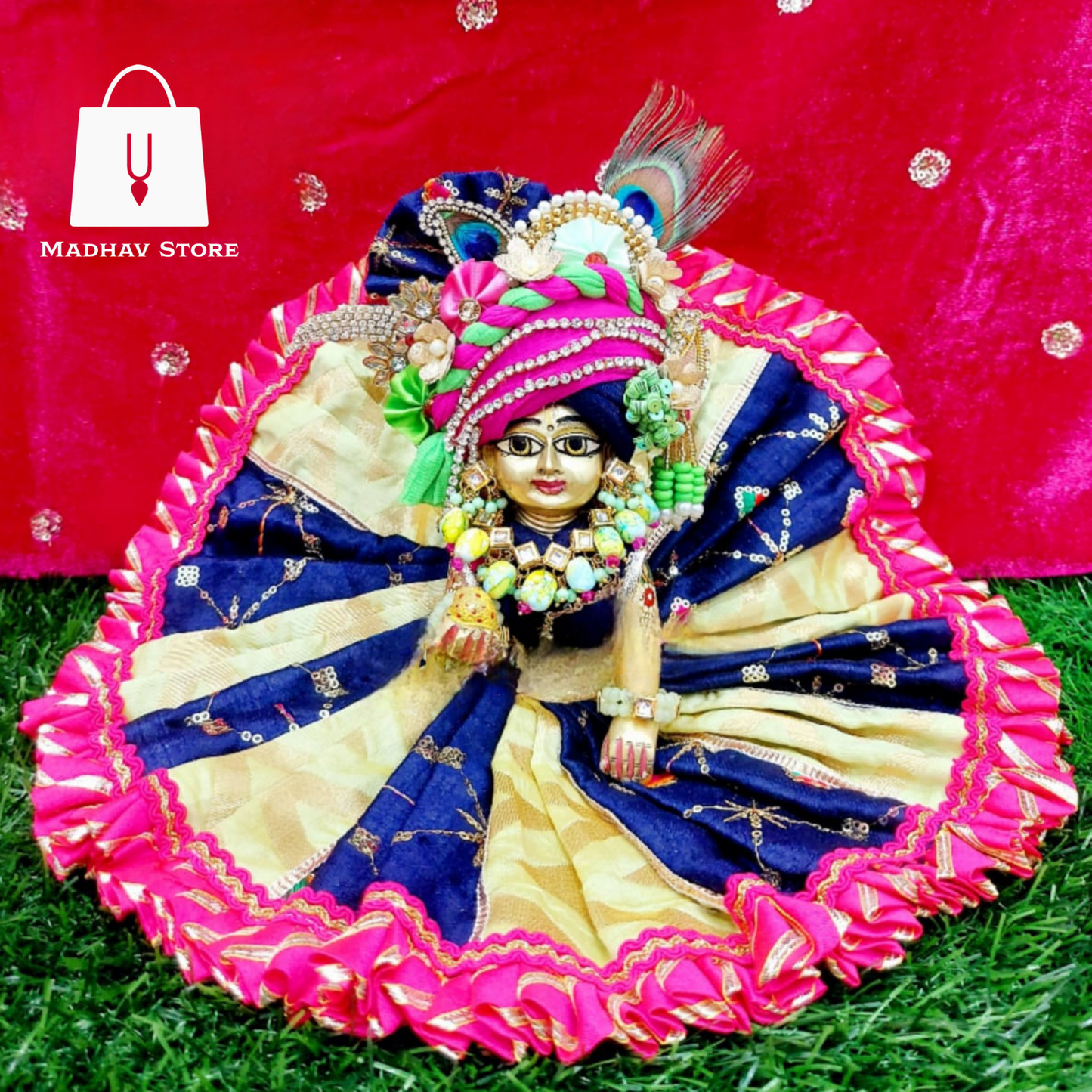 Colourful Banarasi Silk Janmashtami Dress with heavy Pagdi for Laddu Gopal