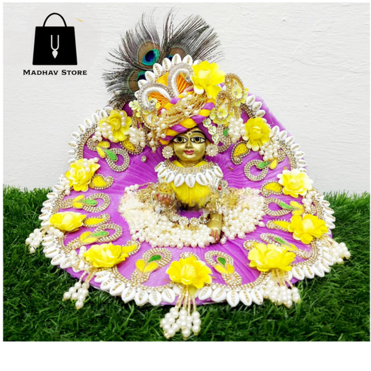 Pink & Yellow Silk Net Janmashtami Dress with heavy Pagdi for Laddu Gopal