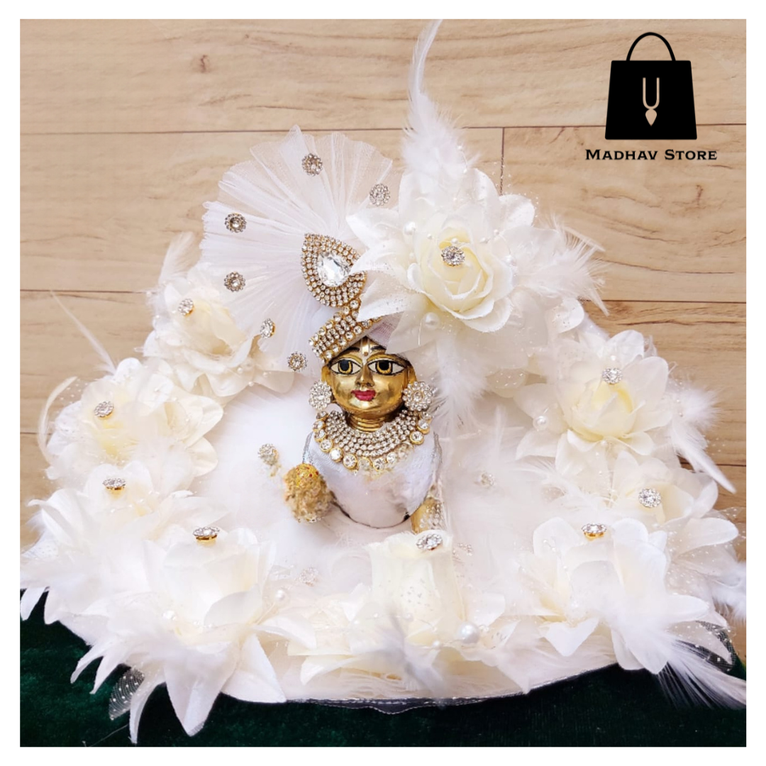 White Rose Dress with heavy Pagdi for Laddu Gopal