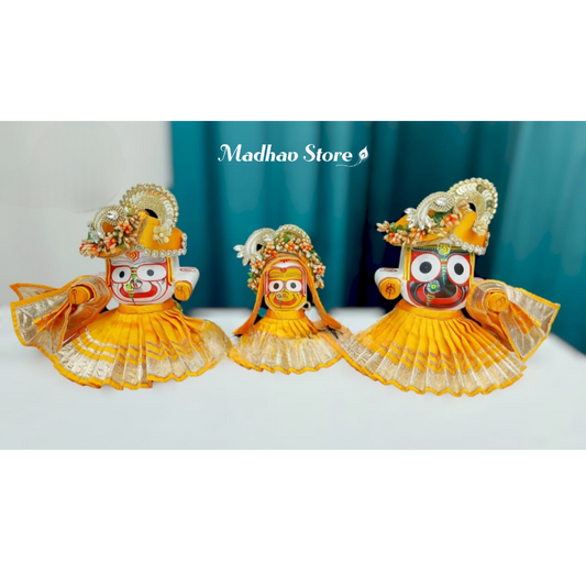 Mustard Yellow Silk Dress for Jagannath Baldeva Subhadra with Pagdi & Chandrika