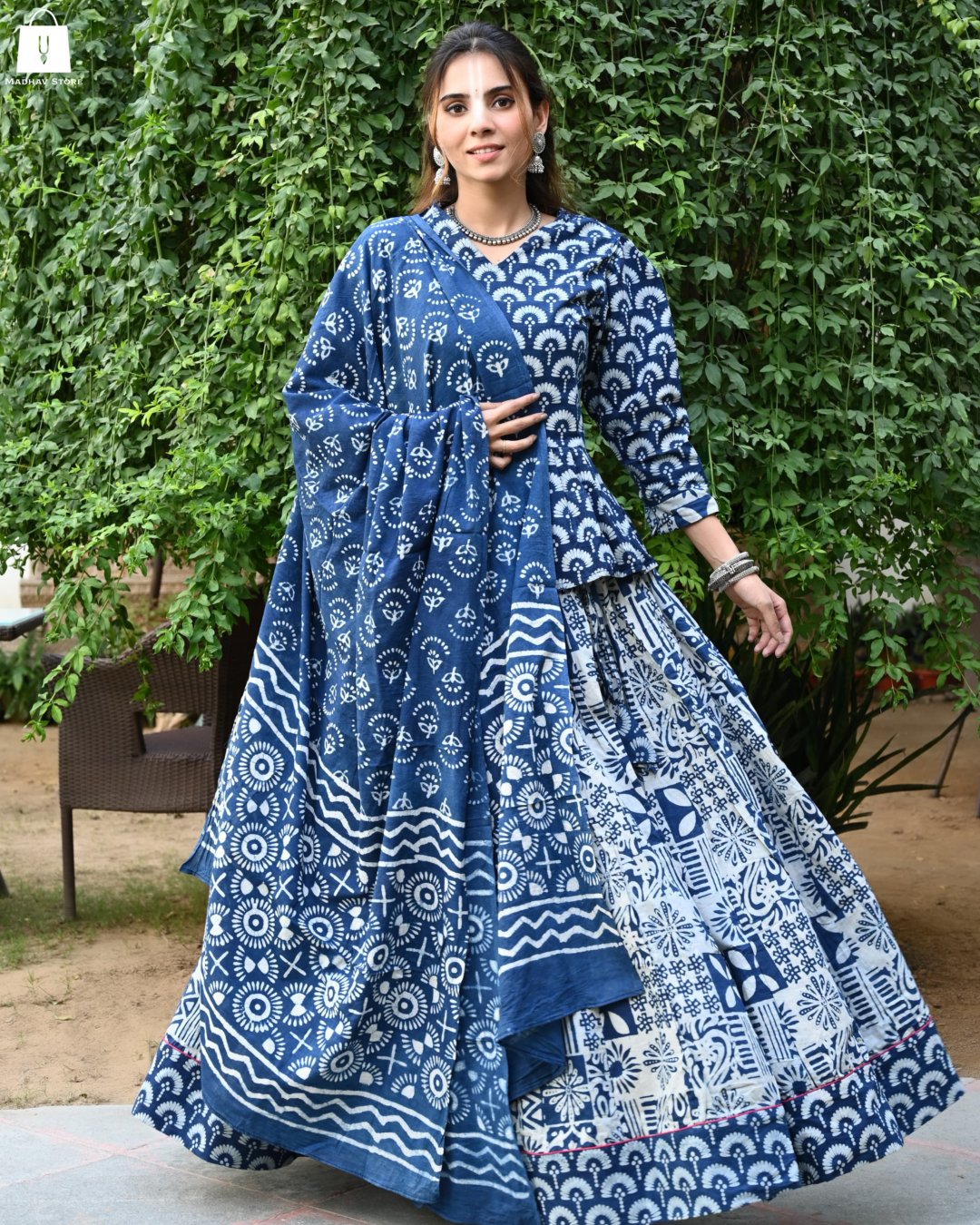 Blue and White Print Gopi Dress