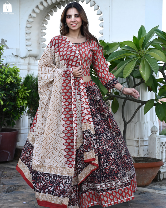 Red and Cream Colour Gopi Dress