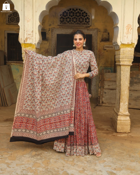 Red Gopi Dress with Block Border Dupatta