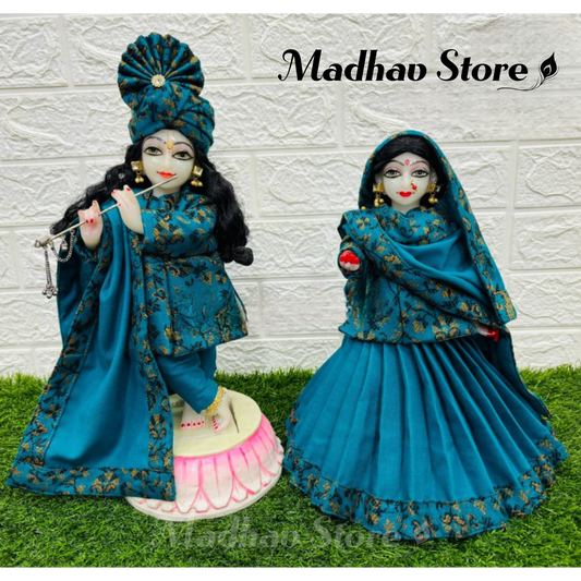 Greenish Blue Cashmilon woolen winter special Dress for Radha Krishna with Pagdi