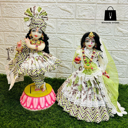 Green & White Summer Special Dress for Radha Krishna with Pagdi