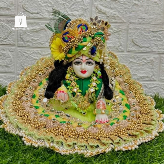 Green & Golden delight heavy Janmashtami Dress with heavy Pagdi for Laddu Gopal