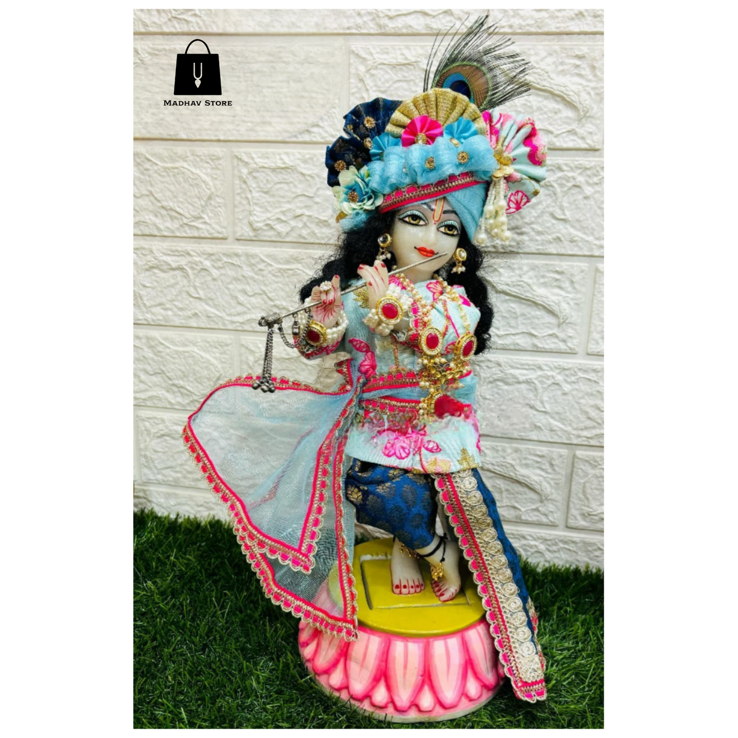 Colourful Janmashtami special heavy dress for Radha Krishna with heavy Pagdi