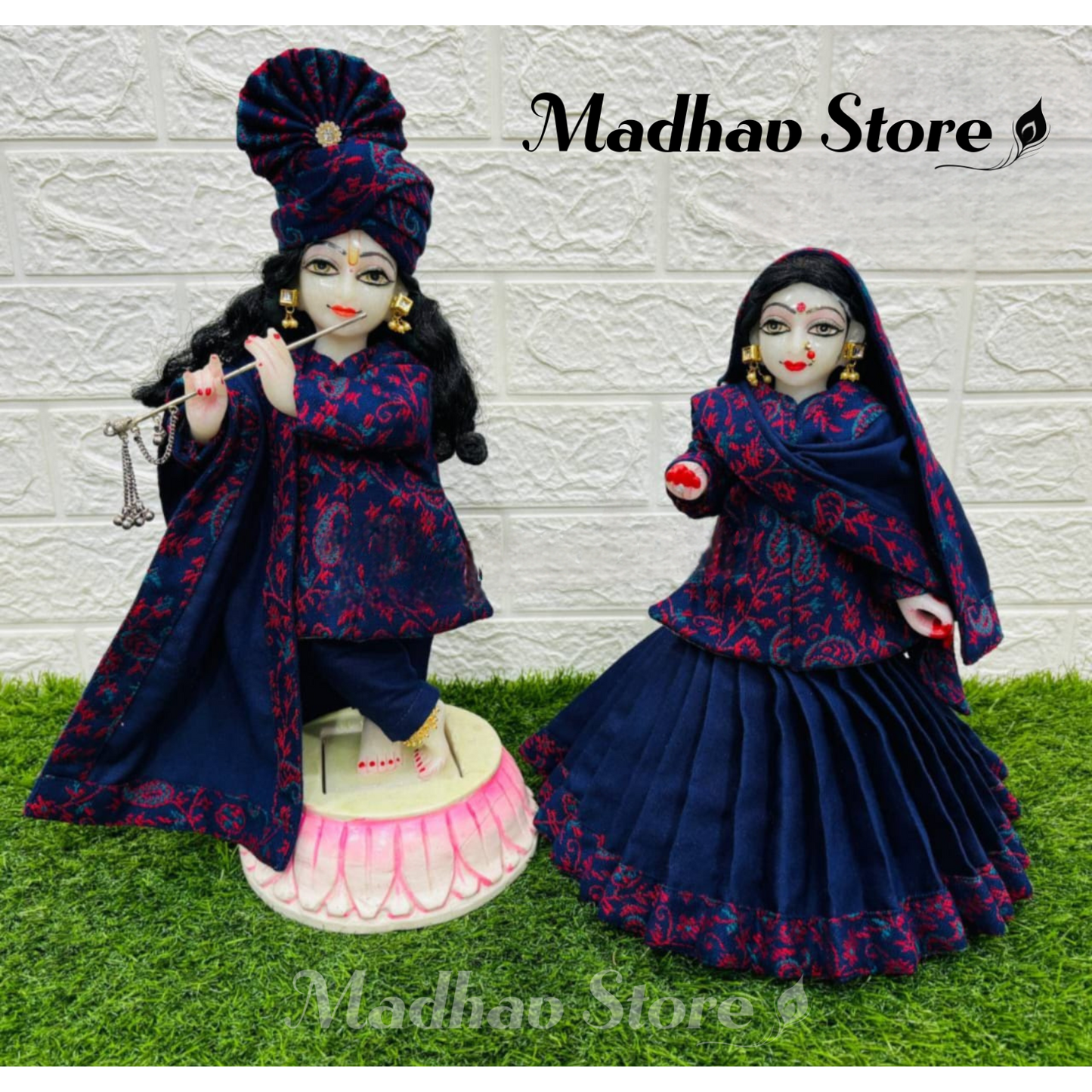 Navy Blue & Pink Cashmilon woolen winter special Dress for Radha Krishna with Pagdi