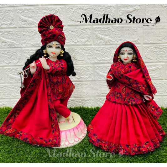 Red Cashmilon woolen winter special Dress for Radha Krishna with Pagdi