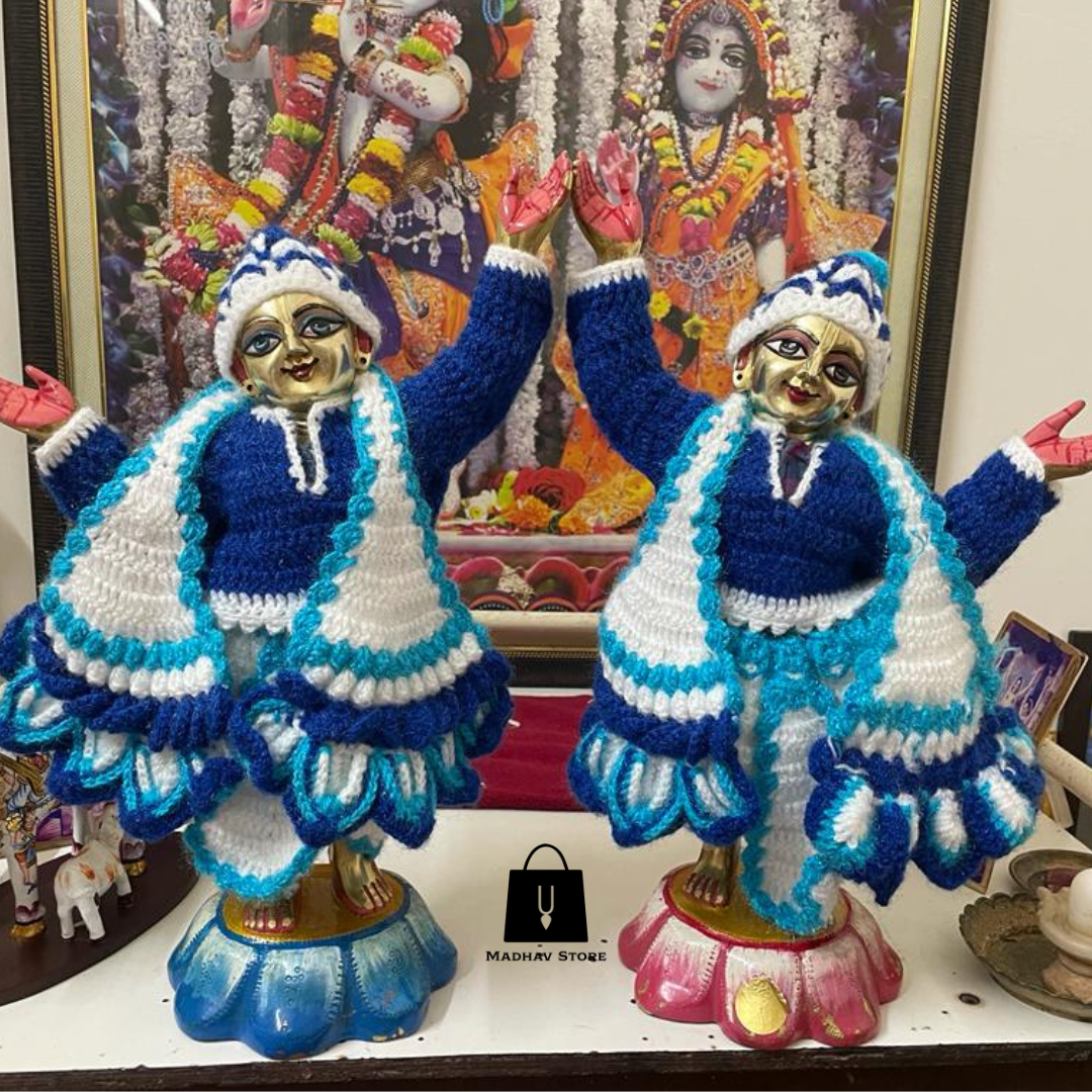 Blue & White Hand Stiched woolen Winter Special Dress for Gaura Nitai