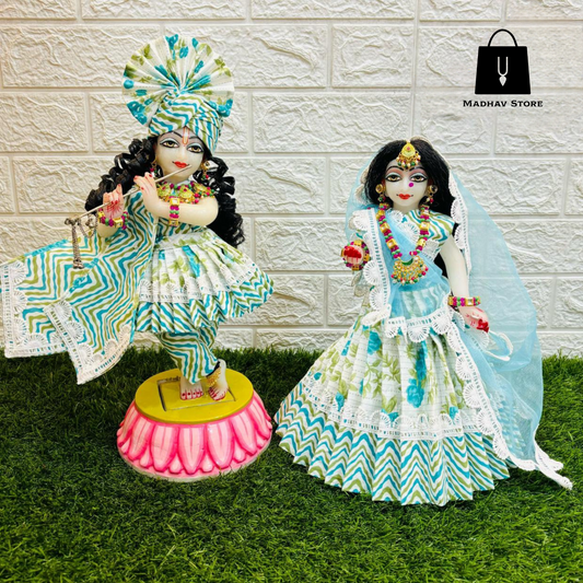 Blue & White Summer Special Dress for Radha Krishna with Pagdi