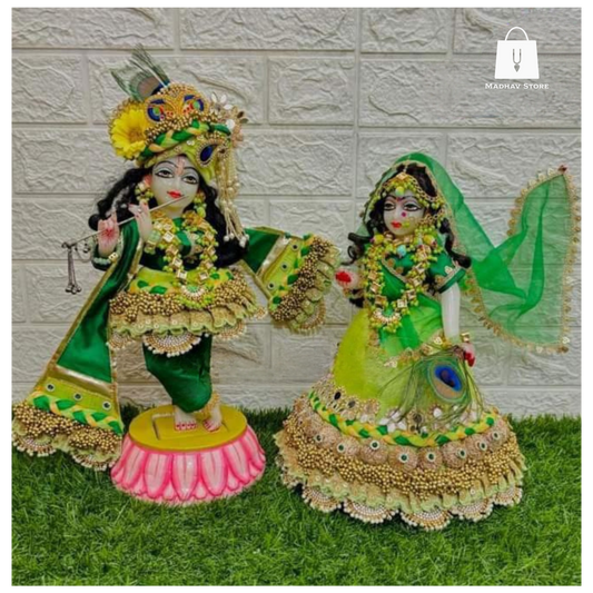 Parrot & Dark green Janmashtami special heavy dress for Radha Krishna with heavy Pagdi