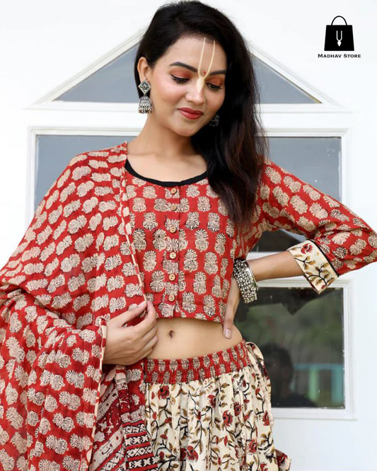 Red & White Garden Gopi Dress