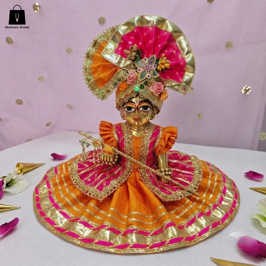 Nikunj Utsav Silk Janmashtami poshak with heavy Pagdi for Laddu Gopal