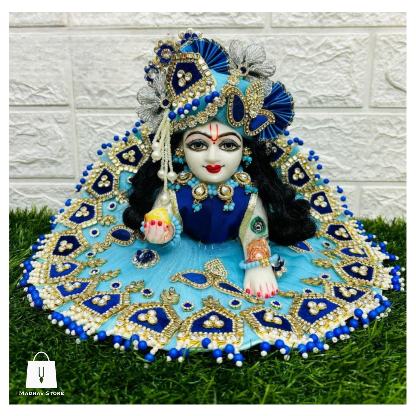 Sky & Navy Blue heavy Janmashtami Dress with heavy Pagdi for Laddu Gopal