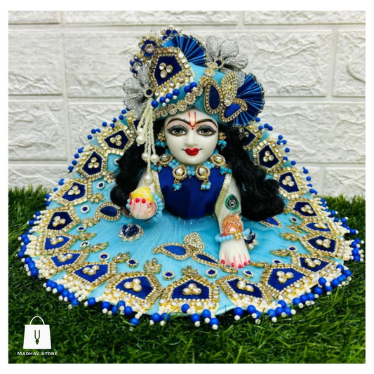 Sky & Navy Blue heavy Janmashtami Dress with heavy Pagdi for Laddu Gopal