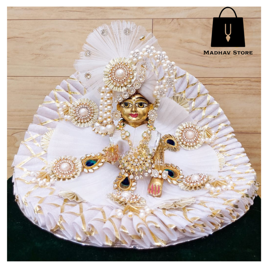 White Pearl Sharad Purnima special Dress with heavy Pagdi for Laddu Gopal