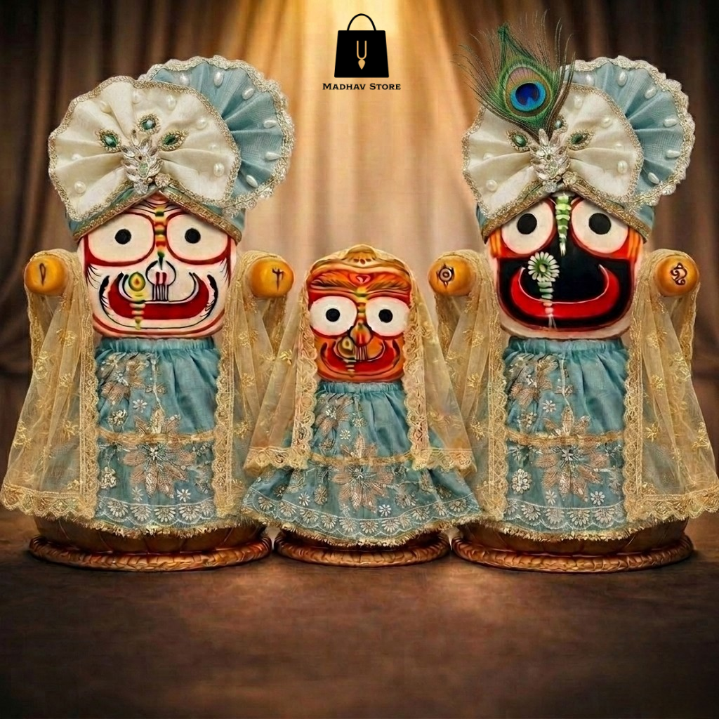 Vrinda Kunj Shringar | Janmashtami special Premium Dress with Turbans and Chandrika for Jagannath Baladeva Subhadra