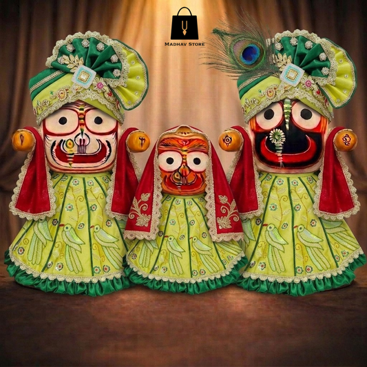Hariyali utsav Shringar | Janmashtami special Premium Dress with Turbans and Chandrika for Jagannath Baladeva Subhadra