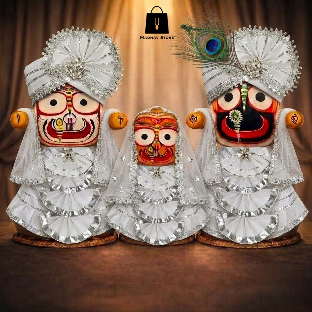 Chandra prabha Shringar | Janmashtami special Premium Dress with Turbans and Chandrika for Jagannath Baladeva Subhadra