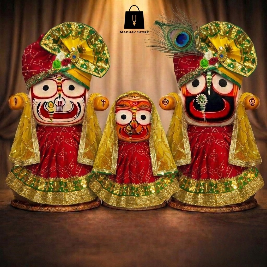 Vrindavan utsav Shringar | Janmashtami special Premium Dress with Turbans and Chandrika for Jagannath Baladeva Subhadra