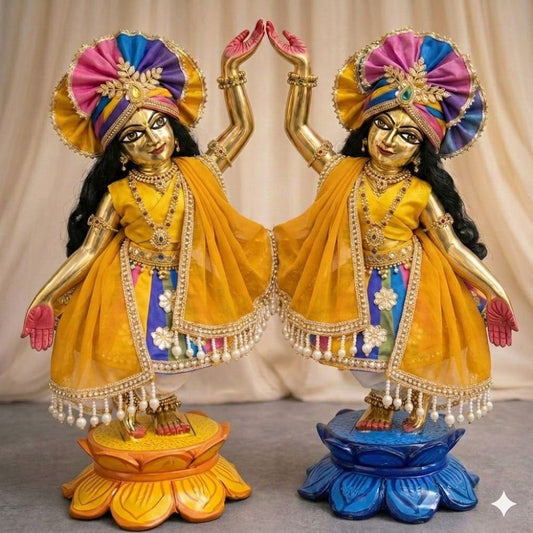 Rang-Tarang Premium Silk Poshak | Festive special silk hand embroidery heavy dress for Gaura Nitai with heavy Pagdi