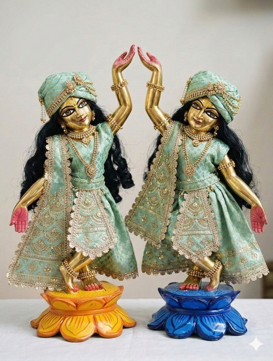 Vasant Madhuri | Banarasi silk hand embroidery heavy dress for Gaura Nitai with heavy Pagdi