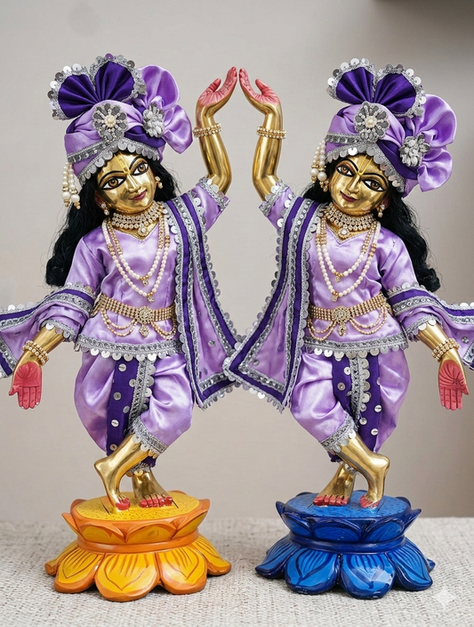 Jamuni Rasa Attire | Silk with net heavy dress for Gaura Nitai with heavy Pagdi