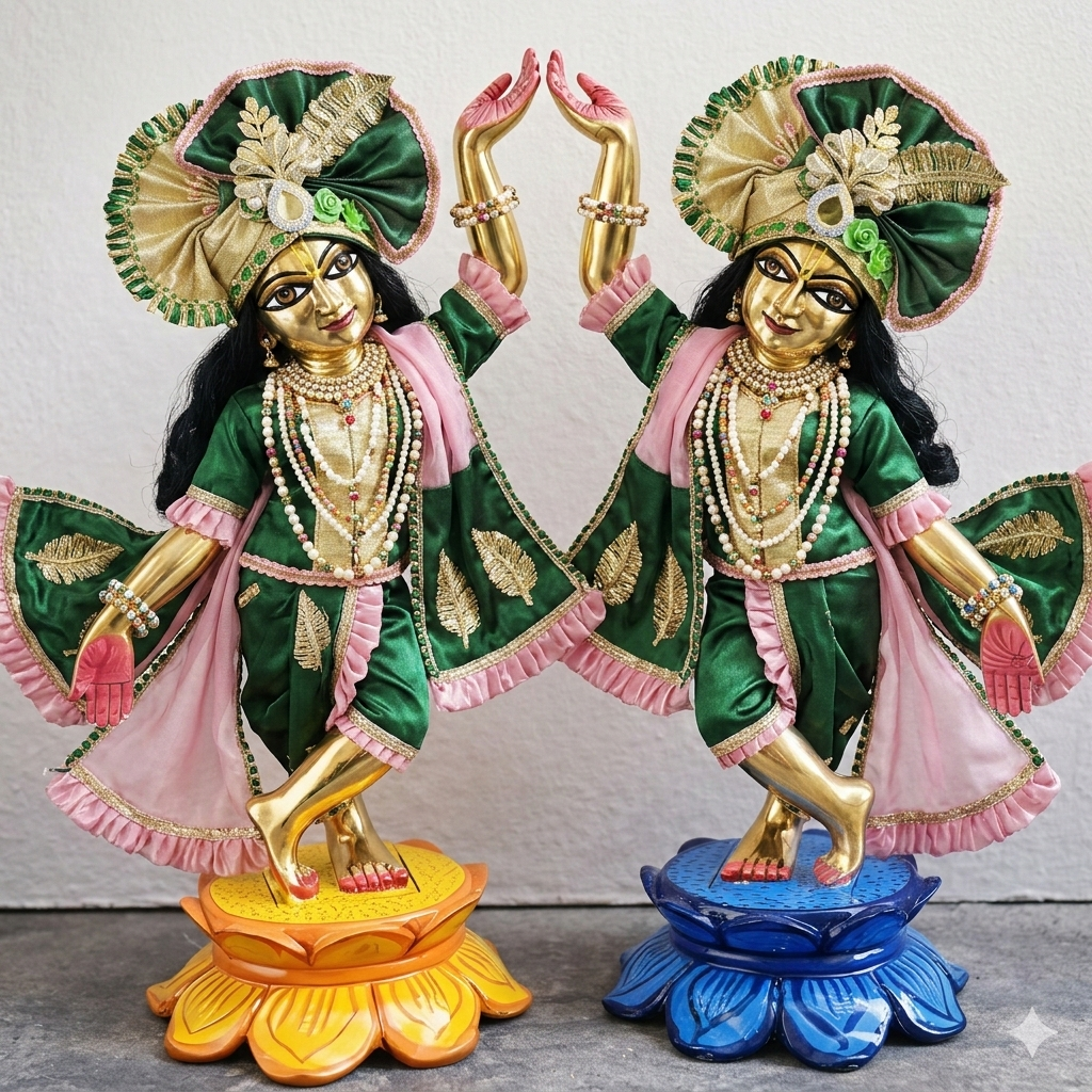 Vraj Mayur Silk Poshak | special silk hand embroidery heavy dress for Gaura Nitai with heavy Pagdi