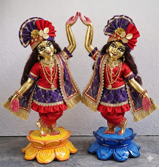 Rajwadi Leela Poshak | silk hand embroidery heavy dress for Gaura Nitai with heavy Pagdi