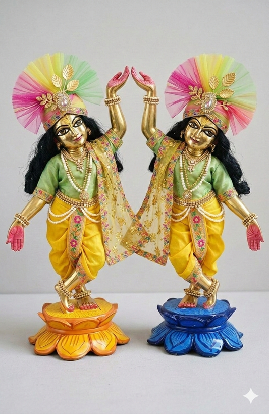 Vasant- pushpa vilas premium Silk Poshak | festival special silk hand embroidery heavy dress for Gaura Nitai with heavy Pagdi