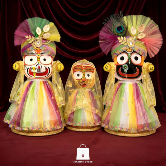 Multicoloured mellow | Premium Silk Dress with Turbans and Chandrika for Jagannath Baladeva Subhadra