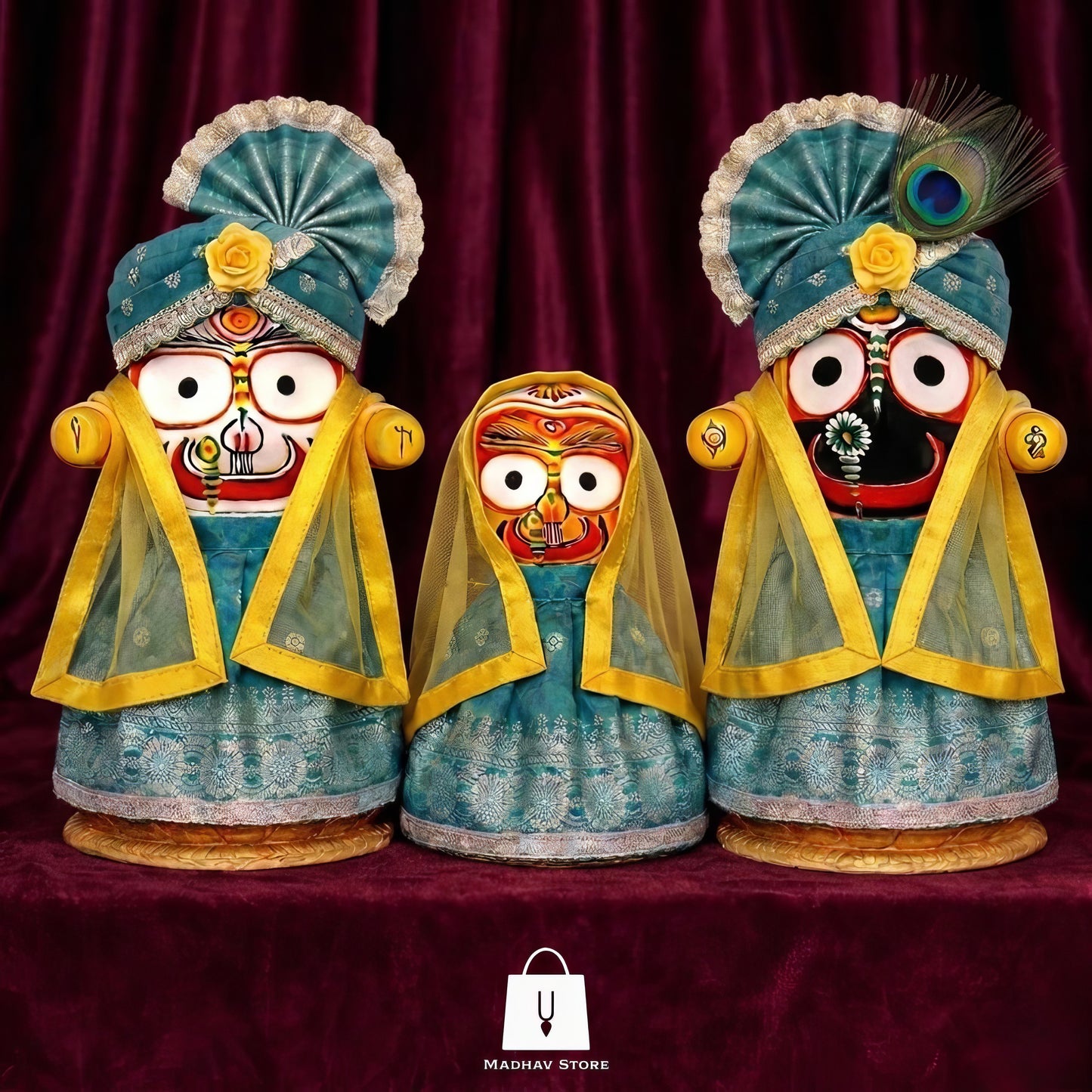 Royal teal grace | Premium Silk Dress with Turbans and Chandrika for Jagannath Baladeva Subhadra